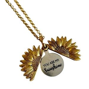 You Are My Sunshine Goldtone Sunflower Pendant Necklace, Inspirational Gift